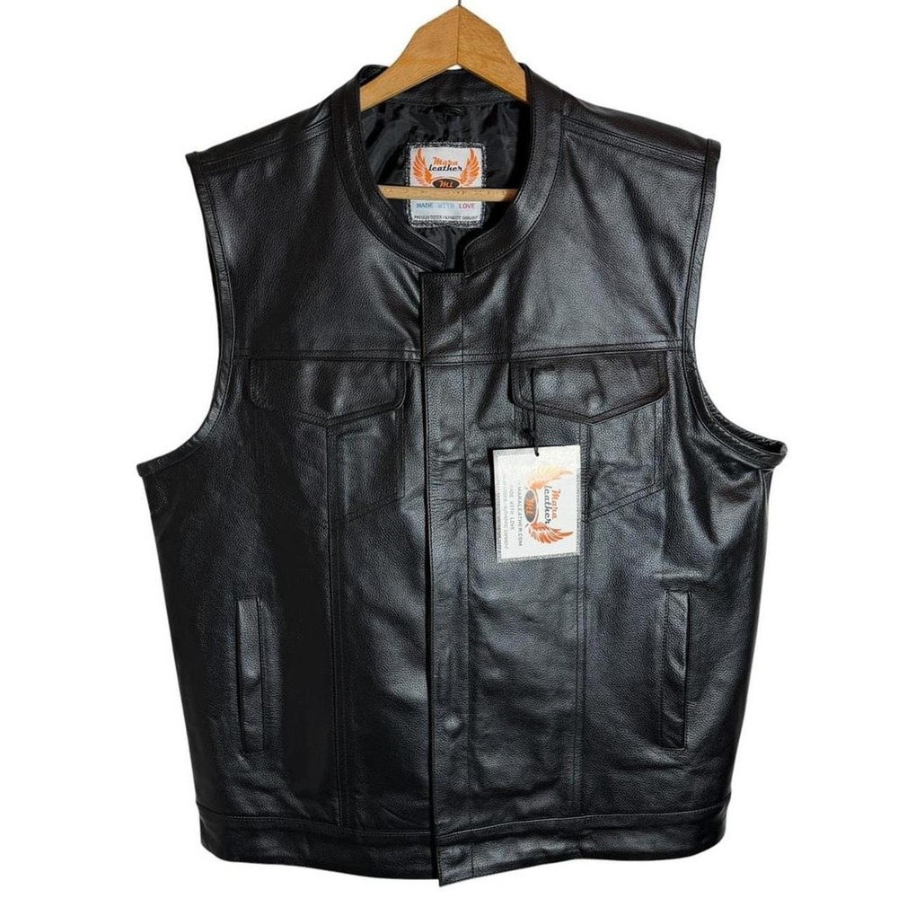 Mara Leather Black Motorcycle Biker Leather Vest NWT Men's XL